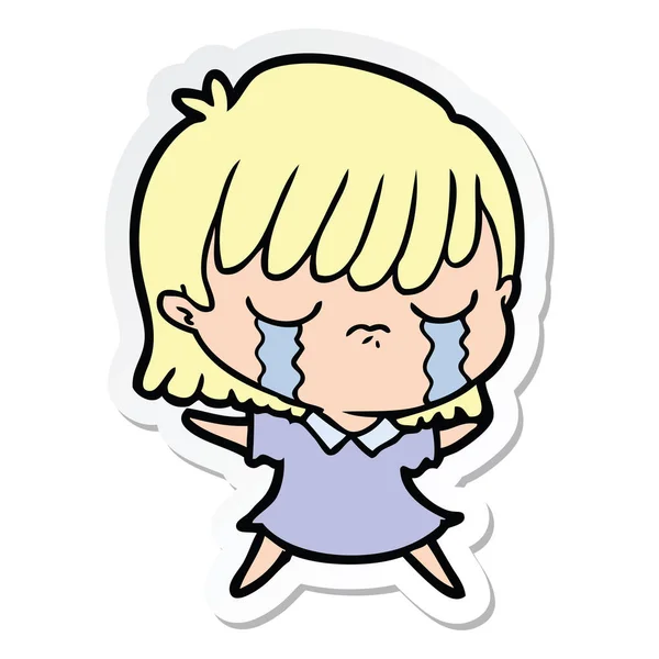 Sticker Cartoon Woman Crying — Stock Vector