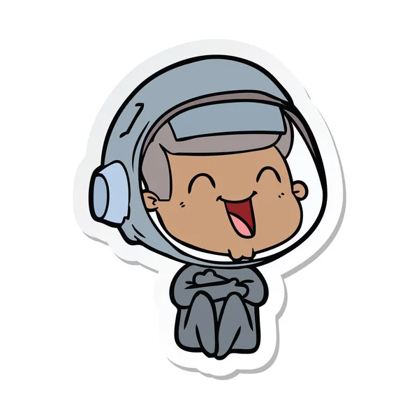 幸せな漫画宇宙飛行士のステッカー — ストックベクタ