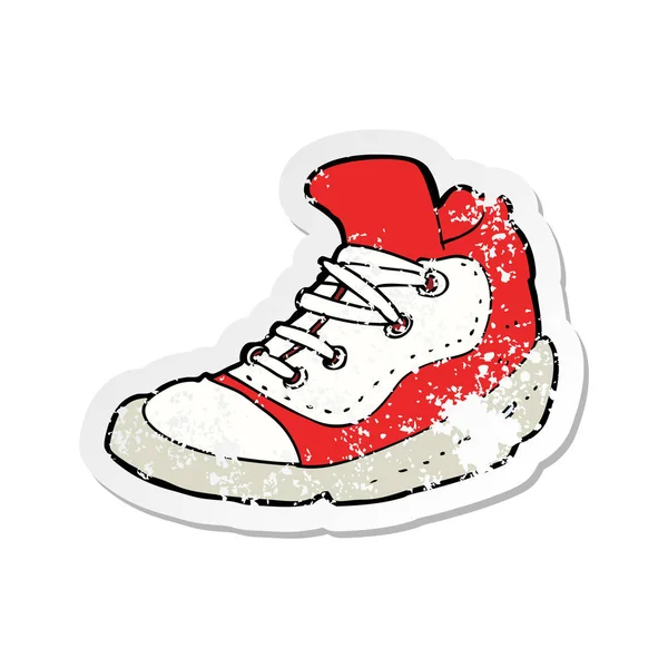 Retro Distressed Sticker Cartoon Sneaker — Stock Vector
