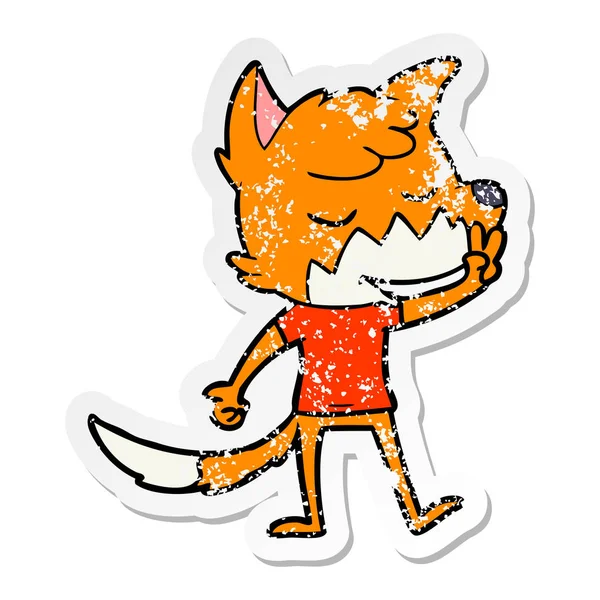 Distressed sticker of a friendly cartoon fox — Stock Vector