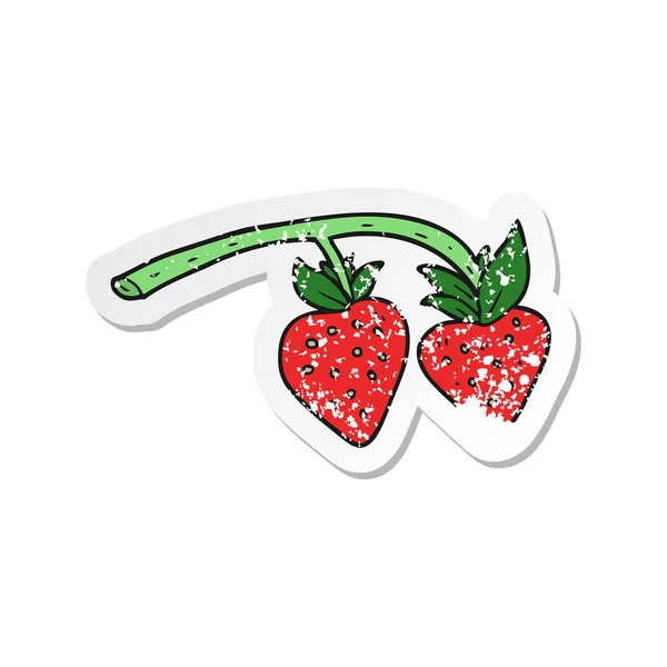 Pegatina retro angustiado de un dibujo animado fresas — Vector de stock