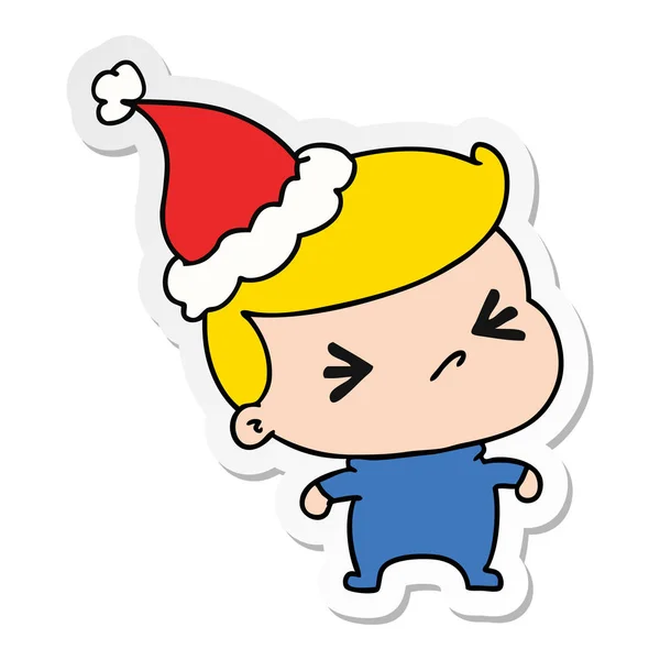 Navidad pegatina de dibujos animados de niño kawaii — Vector de stock