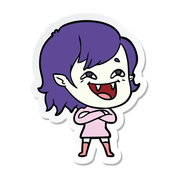 Sticker Cartoon Laughing Vampire Girl — Stock Vector