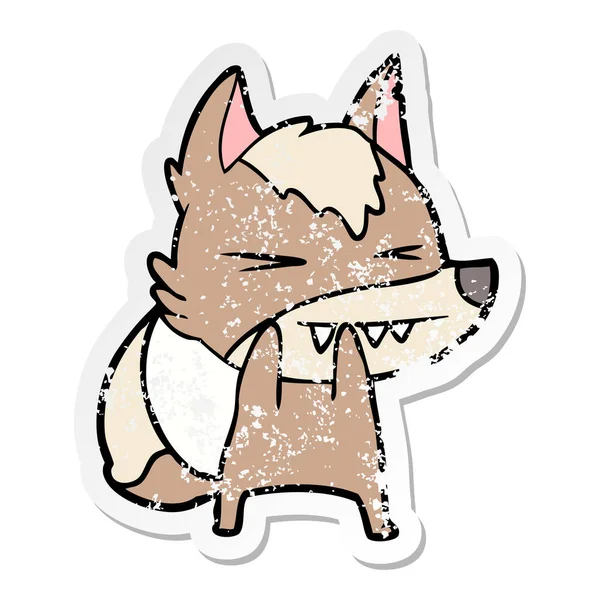 Verontruste Sticker Van Een Cartoon Van Boze Wolf — Stockvector