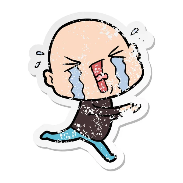 Страшна наклейка мультфільму, що плаче лисий чоловік — стоковий вектор
