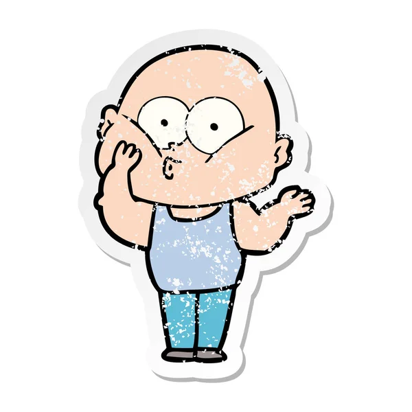 Distressed Sticker Cartoon Bald Man Staring — Stock Vector