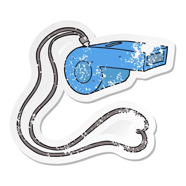 Autocollant affligé d'un sifflet de dessin animé — Image vectorielle