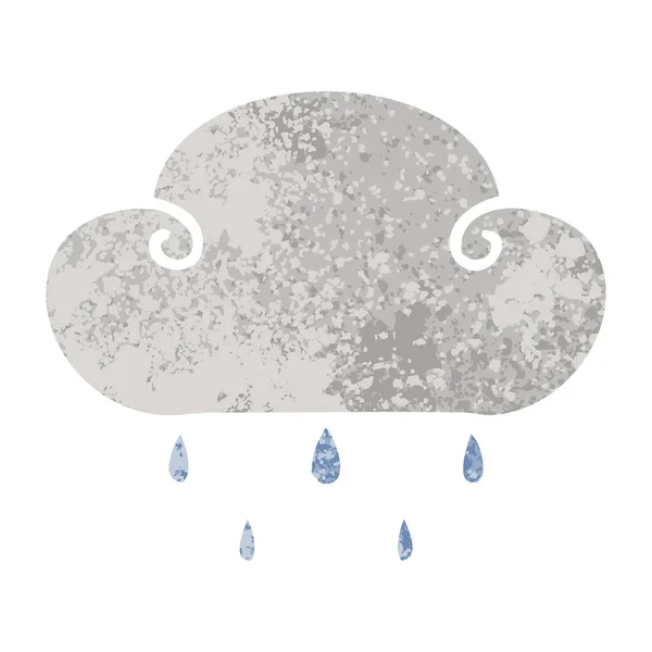 Rétro Illustration Style Bizarre Dessin Animé Pluie Nuage — Image vectorielle