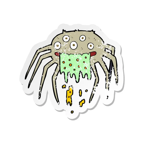 Pegatina retro angustiado de una araña de Halloween de dibujos animados bruto — Vector de stock