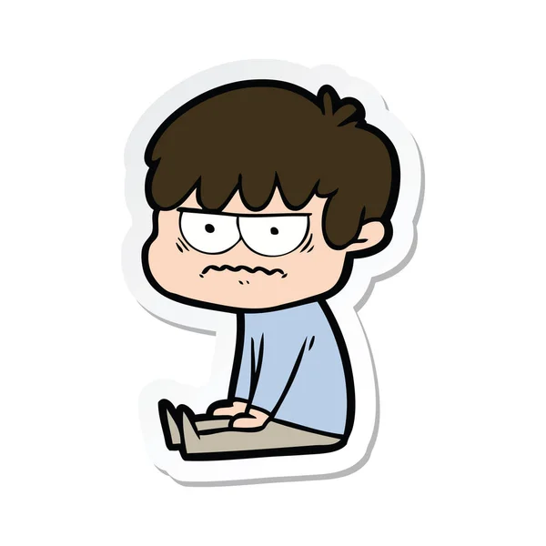 Sticker Annoyed Cartoon Boy — Stock Vector