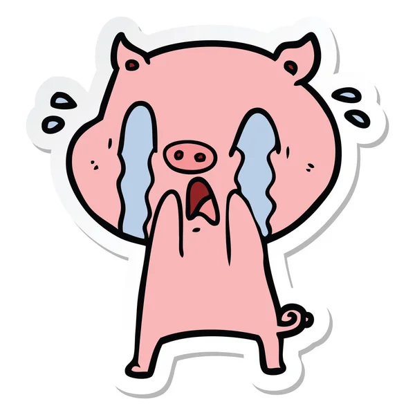 Pegatina Una Caricatura Cerdo Llorando — Vector de stock