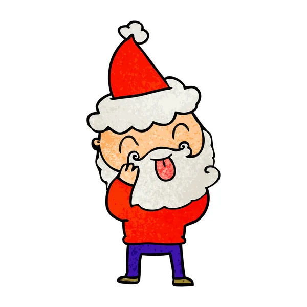 留着胡子的男人伸出舌头戴着圣诞老人的帽子 — 图库矢量图片