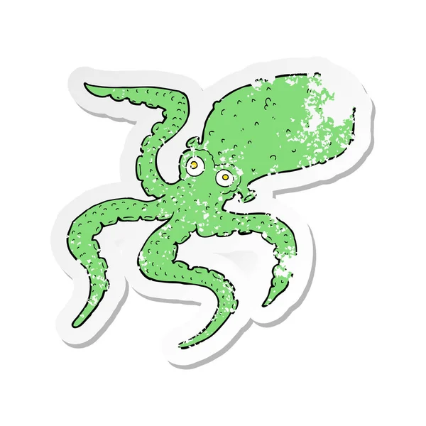 Retro Noodlijdende Sticker Van Een Cartoon Octopus — Stockvector