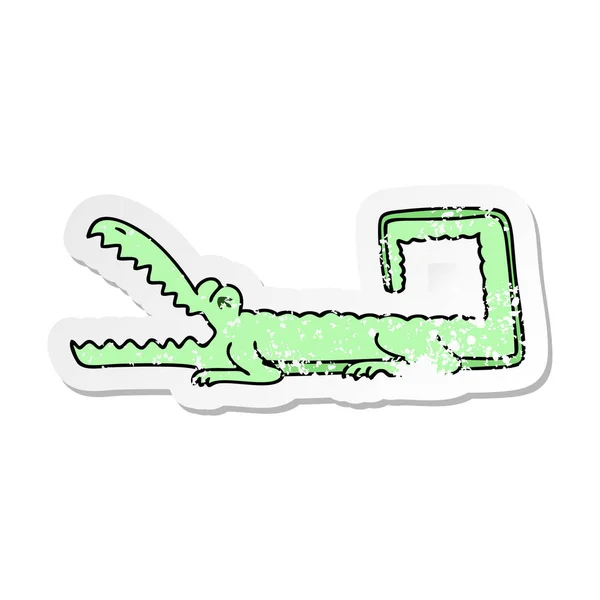 Distressed Sticker Quirky Hand Drawn Cartoon Crocodile — Stock Vector