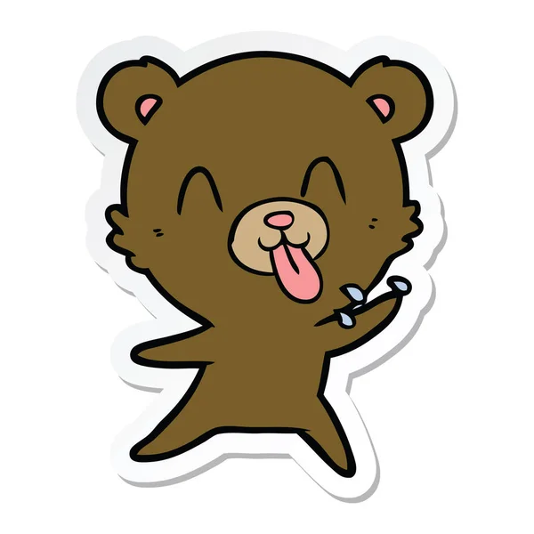 Adesivo di un orso cartone animato maleducato — Vettoriale Stock