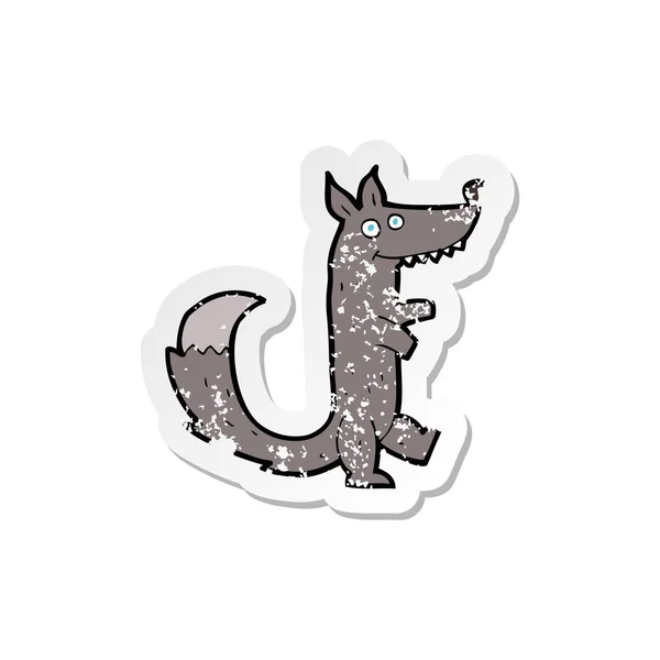 Retro Noodlijdende Sticker Van Een Cartoon Wolf — Stockvector