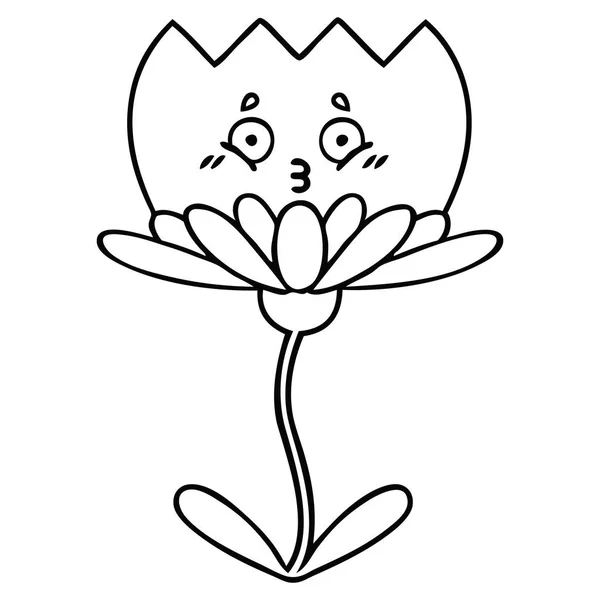 Lijntekening Cartoon Van Een Bloem — Stockvector