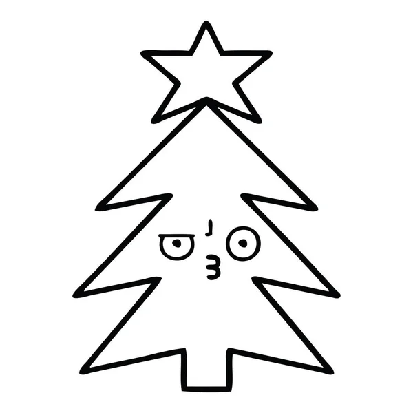 Desenho Linha Desenho Animado Uma Árvore Natal — Vetor de Stock
