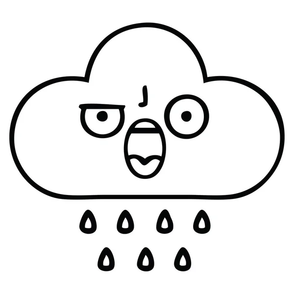 Line Drawing Cartoon Rain Cloud — Stock Vector