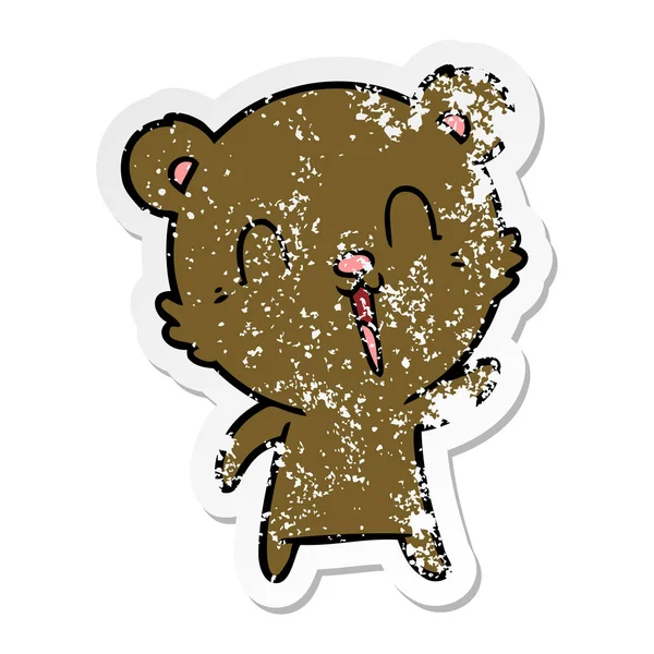 Distressed Sticker Happy Cartoon Bear — Stock Vector