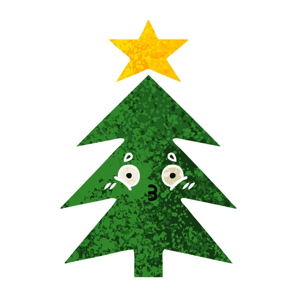 Καρτούν Στυλ Ρετρό Εικονογράφησης Ενός Χριστουγεννιάτικου Δέντρου — Διανυσματικό Αρχείο