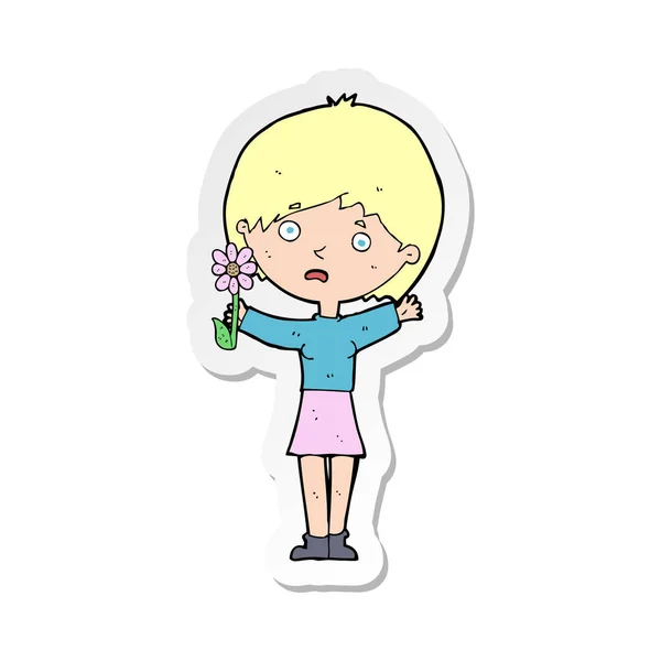 Sticker einer Cartoon-Frau mit Blume — Stockvektor