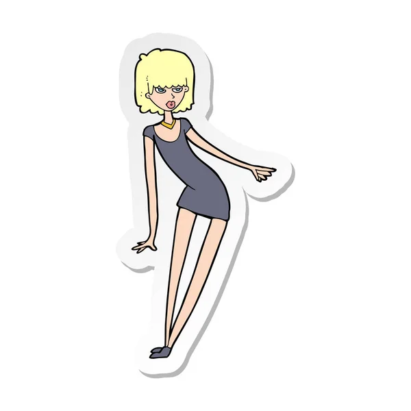 Sticker van een cartoon vrouw in jurk leunend — Stockvector