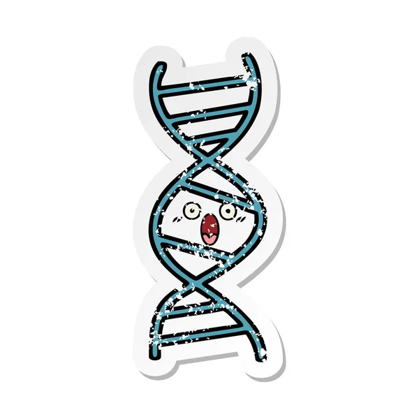 Distressed Sticker Cute Cartoon Dna Strand — Stock Vector