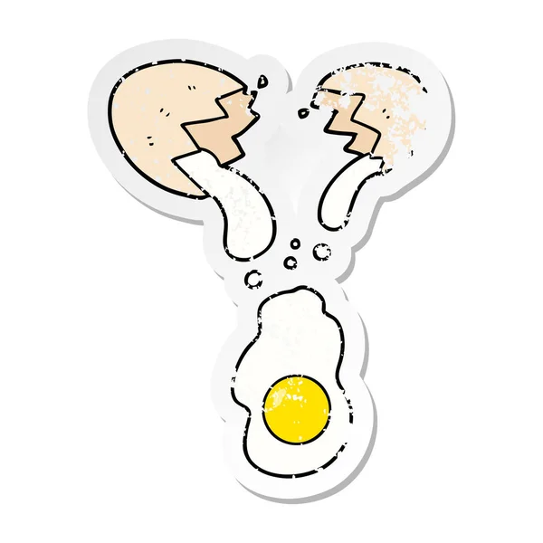 Pegatina Angustiada Huevo Fresco Agrietado — Vector de stock