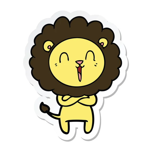 Sticker Laughing Lion Cartoon — Stock Vector