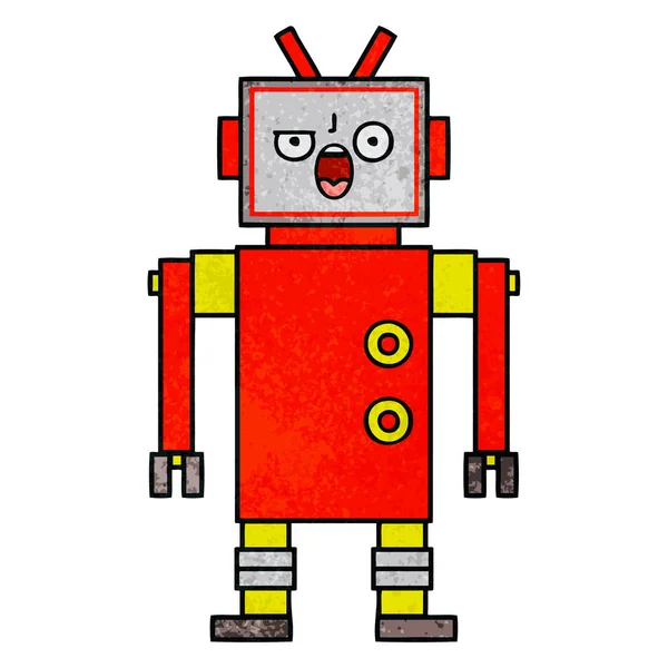 Ρετρό grunge υφή γελοιογραφία θυμωμένος ρομπότ — Διανυσματικό Αρχείο