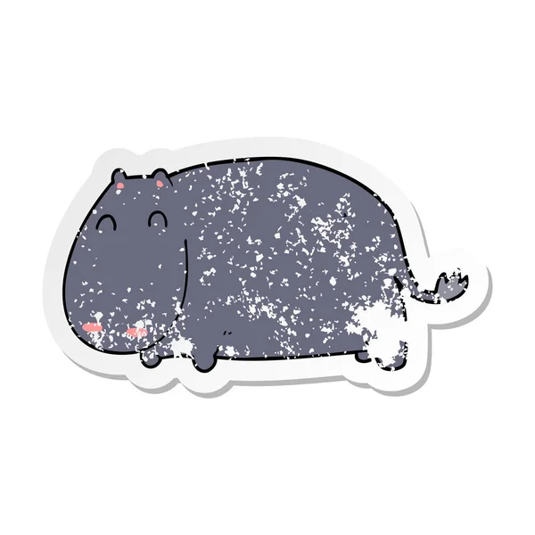 Distressed Sticker Cartoon Hippo — Stock Vector