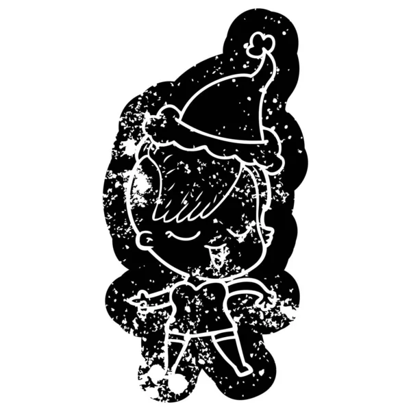 mutlu çizgi film simgesi santa şapka giymiş bir kızın sıkıntılı