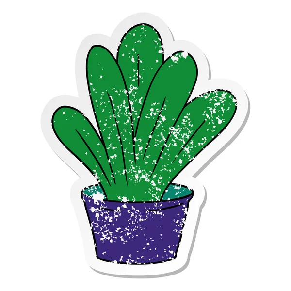 Ručně Kreslenou Zoufalý Nálepka Kreslený Doodle Zelené Rostliny Vnitřní — Stockový vektor