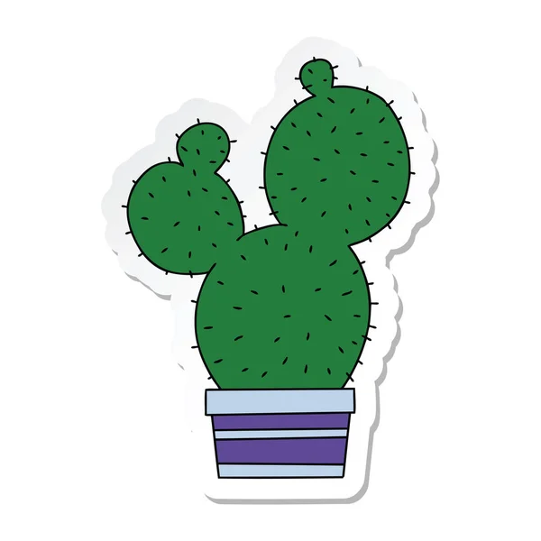 Pegatina Peculiar Cactus Dibujado Mano Dibujos Animados — Vector de stock