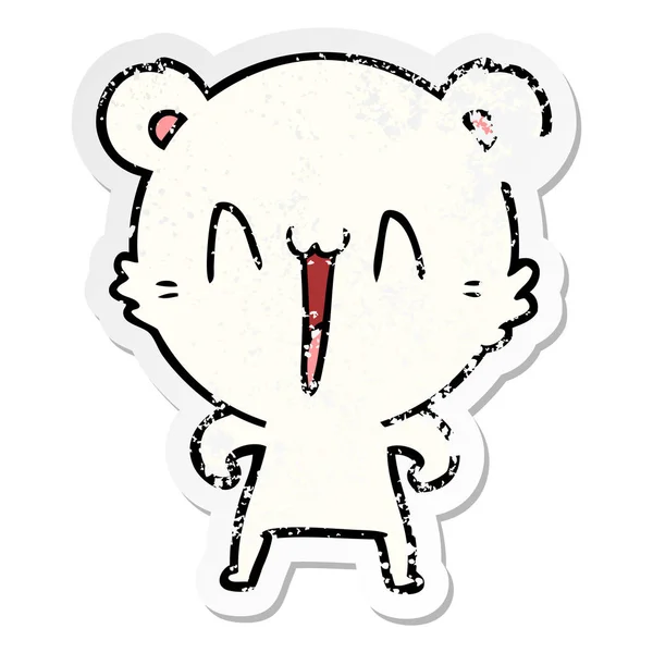 Distressed Sticker Happy Polar Bear Cartoon — Stock Vector