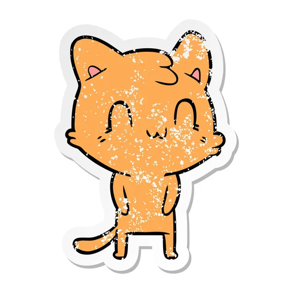 Distressed Sticker Cartoon Happy Cat — Stock Vector