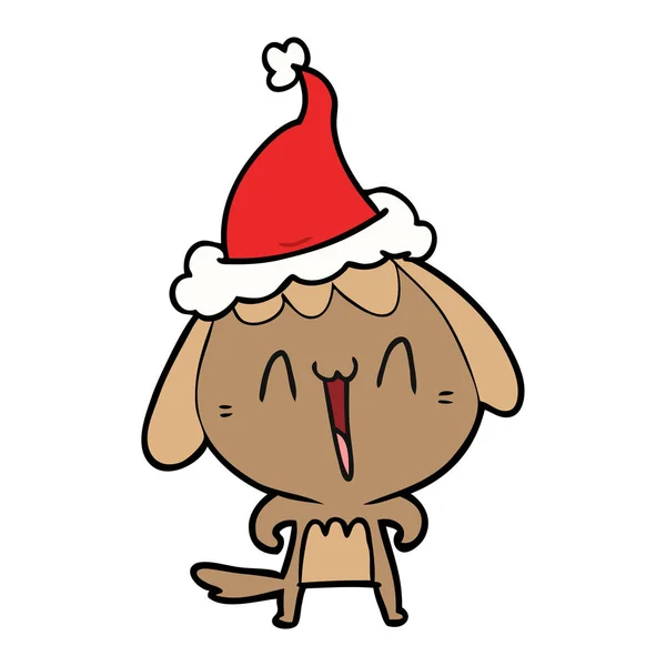 Cute Hand Drawn Line Drawing Dog Wearing Santa Hat — Stock Vector