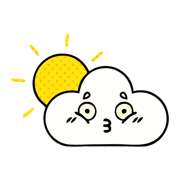 Cómic estilo dibujos animados sol y nube — Vector de stock
