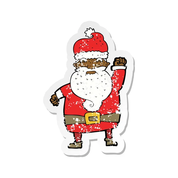 Retro distressed sticker of a cartoon angry santa claus — Stock Vector