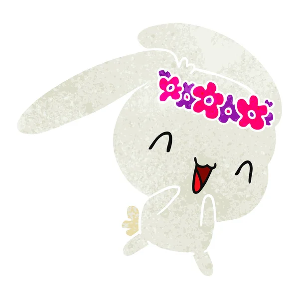 Retro desenho animado kawaii bonito peludo coelho —  Vetores de Stock