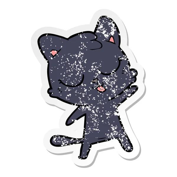 귀여운 만화 고양이의 고민된 스티커 — 스톡 벡터