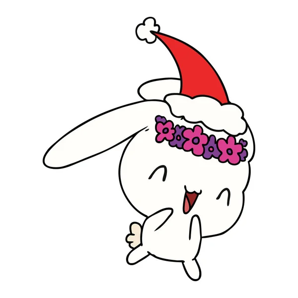Handgezeichneter Weihnachtscartoon Von Kawaii Kaninchen — Stockvektor