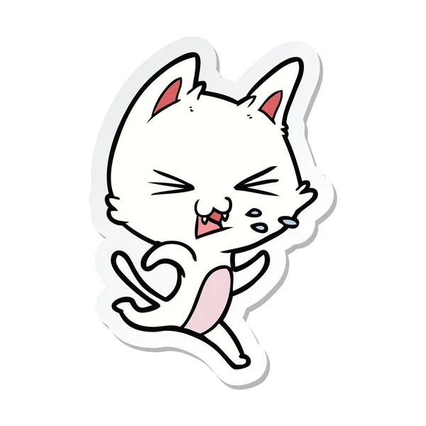 Sticker Cartoon Cat Hissing — Stock Vector