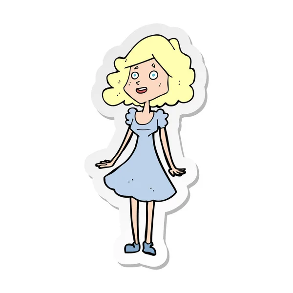 ドレスで漫画幸せな女のステッカー — ストックベクタ