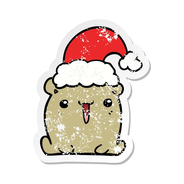 Aufkleber Eines Niedlichen Cartoon Bären Mit Weihnachtsmütze — Stockvektor