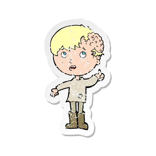 Retro Distressed Sticker Cartoon Boy Growth Head — Stock Vector