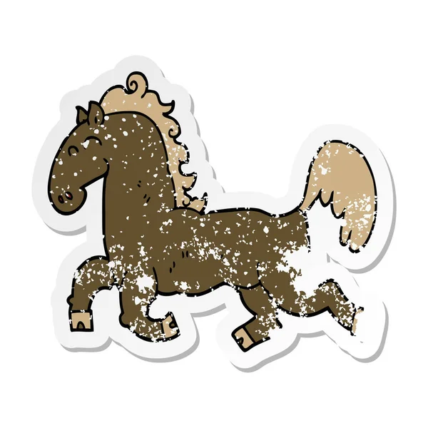 Stiker tertekan dari sebuah kuda kartun - Stok Vektor