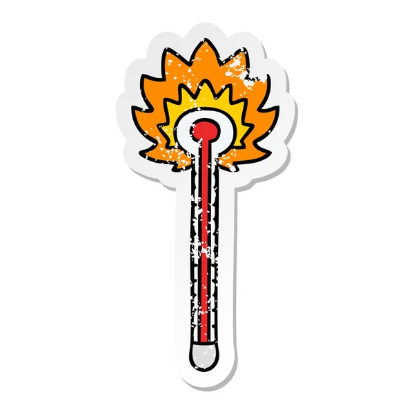 Distressed Sticker Quirky Hand Drawn Cartoon Hot Thermometer — Stock Vector