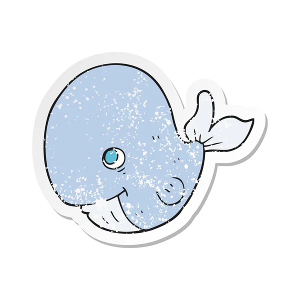 Bir karikatür mutlu balinanın Retro sıkıntılı etiket — Stok Vektör